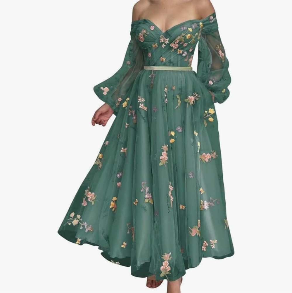 Floral embroidered off the shoulder dress